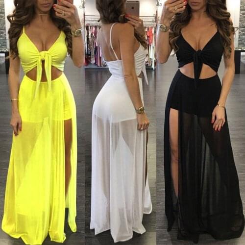 Fashion Women Boho Long Party Cocktail Casual Loose Solid Beach Crop Tops and Sundress Summer Clothes For Girls