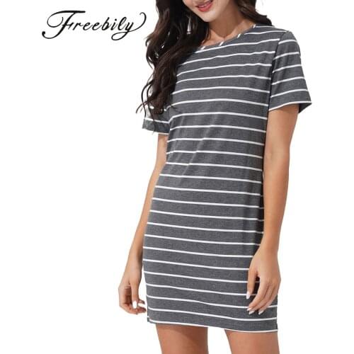 Night Shirts Womens Nightgowns Cute Stripes Print Round Neck Short Sleeve Sleep Shirts Soft Sleepwear