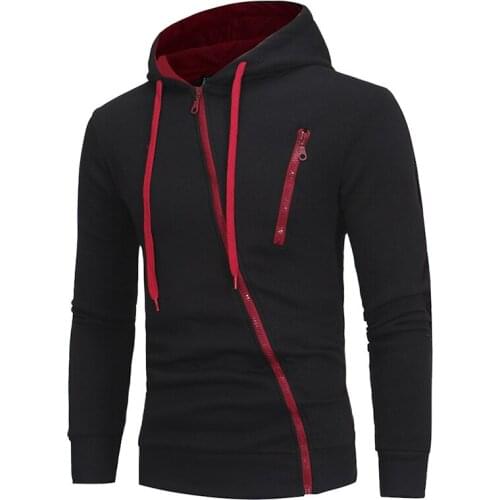 2021 new oblique zipper mens casual slim-fit hooded cardigan sweater high-end casual mens jacket