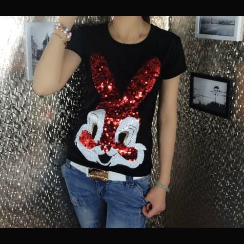 New Rabbit With Sequined Patches Fashion Applique lron on Patch for Clothes Bags DIY Decal Apparel Accessory 1Set(2pcs)