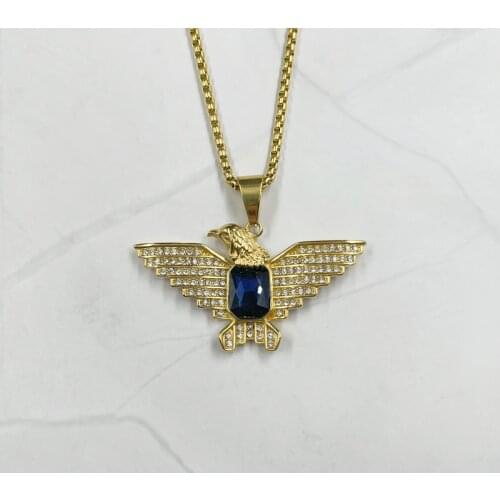 Animal Gold color Necklace Men One Piece Kpop Eagle Feather blue Stones for Male Gargantilla Mujer Fashion Jewelry