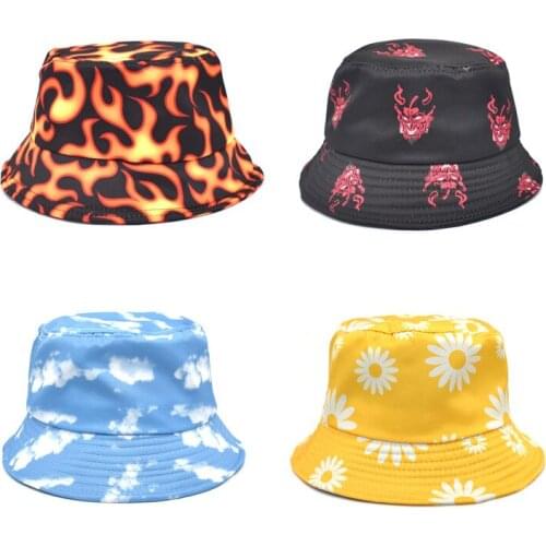 Men Women Fashion Reversible Bucket Hat Fire flame Print Fisherman Hat Hip Hop