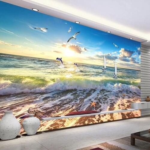 Custom Photo Wallpaper 3D Stereoscopic Embossed Beach Sea Wave Large Mural Living Room Restaurant Cafe Poster Decor Wall Paper