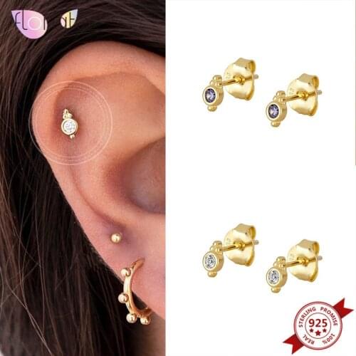 925 Sterling Silver Ear Needle Crystal Stud Earrings for Women Simple Purple Zircon Tiny Geometry Earrings Office Jewelry
