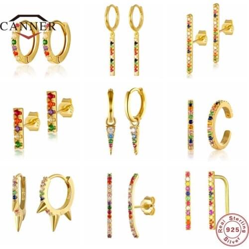 CANNER Bohemian Color Zircon Diamond 925 Sterling Silver Stud Earrings for Women Ear Stud Cartilage Piercing Earring Jewelry
