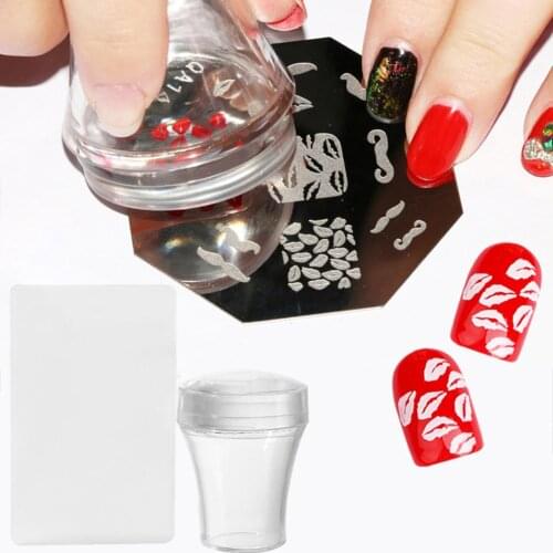 1set French Nail Stamper Jelly Head With Scraper Silicone Print Transfer Print Scraper Nail DIY Manicure Template Stamping Tools