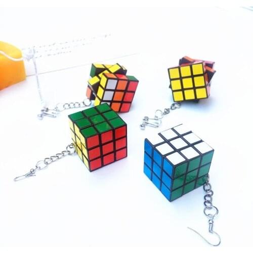 Funny Resin 3D Magic Cube Drop Earrings For Women Colorful Geometric Speed Cube Dangle Earrings Novelty Jewelry