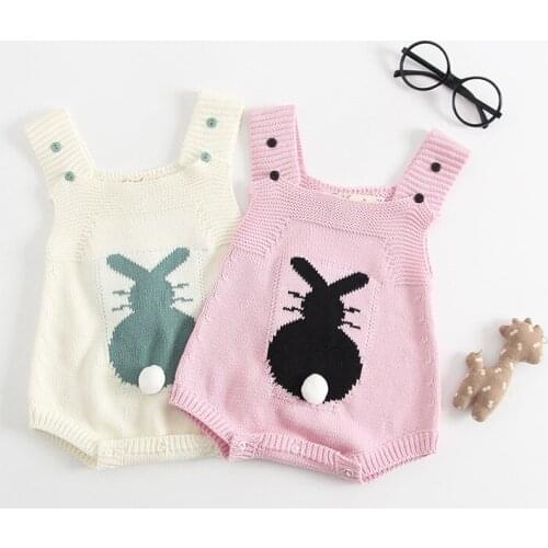 Pink/White Baby Girls Spring Fall Cartoon Rabbit Knitted Romper infant girl Jumpersuit newborns body clothes