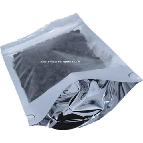 High Quality 100 Clear/Silver Foil ZipLock Bag Self Seal Metallic Food Packing Pouch Stand Up Storage Kitchen Zipper Bag 12x20cm