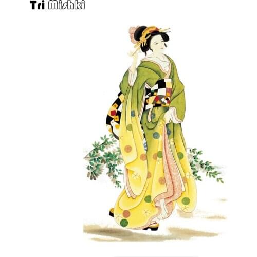 WCS992 retro Japanese women in kimono car sticker PVC colorful Decals Waterproof sticker on Car Body Rear Window