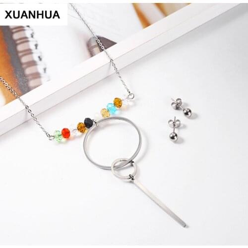 XUANHUA stainless steel jewelry set Necklace earrings set womens clothing accessories bohemian woman vogue 2019 alibaba express