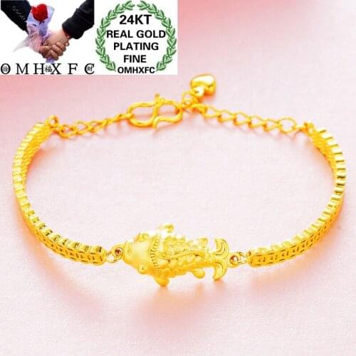OMHXFC Jewelry Wholesale BE414 European Fashion Fine Woman Party Birthday Wedding Gift Fortune Carp 24KT Gold Bracelet Bangle