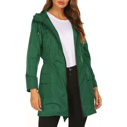 Womens winter V-neck tie, hood, zipper, pocket, waist, water-repellent fabric, fashion casual windbreaker jacket