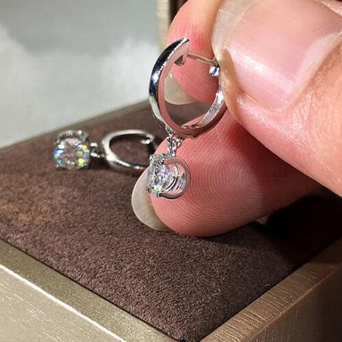 1CT 6.5mm 18K White Gold DF Color Bull Head Moissanite Hoop Earrings for Women Wedding Anniversary Dangle Earrings