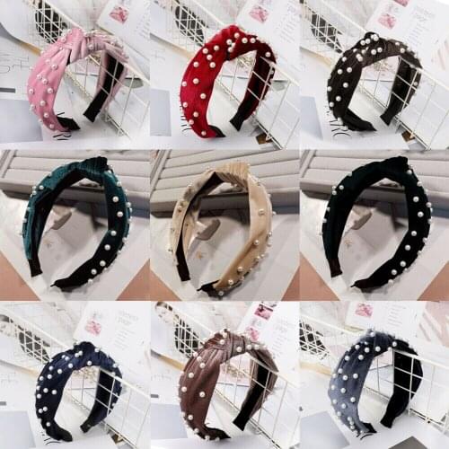 2019 Fashion Pearl Velvet Tie Hairband Bow Knot Hairband Women Hoop Simple Sweet Girl Hair Headband Accessory