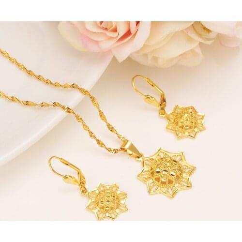 Gold sun flower Ethiopian Jewelry Sets Habesha Africa bridals Wedding jewelry Gift necklace pendnat earrings diy charms