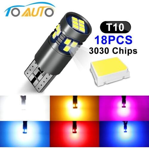 1pcs T10 W5W 18SMD 3030 Chips Led Bulb 168 194 Car Interior Reading Light 800LM Wedge Side License Plate Lamp 6000K Auto Lamp