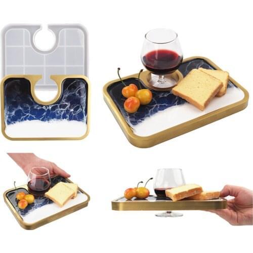 1Pcs Red Wine Tray Crystal Resin Epoxy Silicone Mold Film With Red Wine Tray Afternoon Tea Tray Snack Mirror Silicone Mold