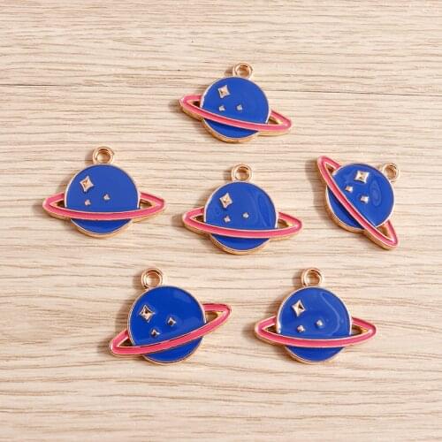 10pcs 26*20mm Enamel Blue Planet Moon Charms Pendants for Necklaces Handmade Craft Star Charms Jewelry Decoration DIY Making