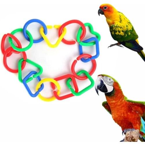 20Pcs Parrot Bite Chew Play Toys Bird DIY Accessories Plastic Colorful Chain Link Hanging Cage Decoration Parakeet Toy