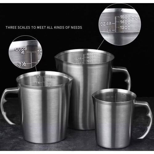 304 Thickened Stainless Steel Measuring Cup With Scale Milk Tea Cup Kitchen Baking Measuring Cup Measuring Spoon 500ml-2000ml
