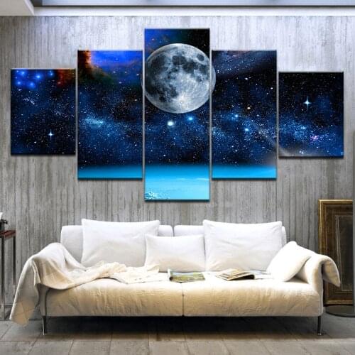 5Panel/piece HD Printed The universe star printing on canvas landscape painting For home living room decoration