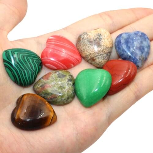 5Pcs / Lot 25mm Natural Agates Quartz Pink Jades Heart Shape Cabochon Stone Beads Fashion Diy Accessories Necklace Gemstones