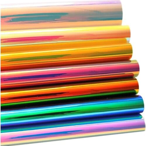 6pcs A5 Iridescent Holographic Mirror PU Leather Fabric Laser Film Smooth Jelly Candy Color For Sewing Bow Earring DIY 0.9mm