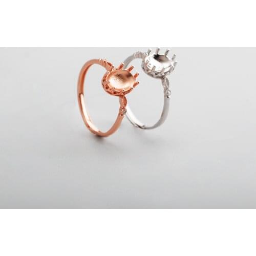 6x8MM Oval Silver Rose Gold Solid 925 Sterling Silver Cabochon Tray DIY Adjustable Ring Settings Supplies 1224018