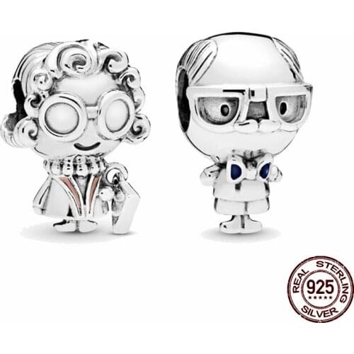 925 Sterling Silver Cartoon Robot Grandpa And Grandma Series Fit Original 3mm Bracelet& Bangle Making Fashion DIY Jewelry For