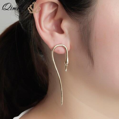 QIMING Asymmetric Crane Stud Earrings Women Female Stainless Steel Punk Jewelry Statement Vintage Big Long Earrings Fashion Gift