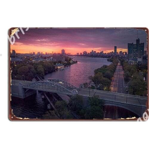 Boston At Dawn From Bu Metal Signs Wall Cave Garage Club Funny Wall Decor Tin sign Posters