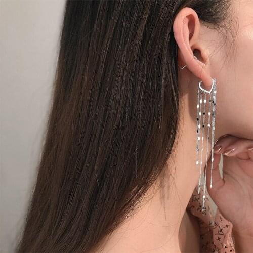925 Sterling Silver Tassel Long Korean Drop Earring For Women Fashion Wedding Jewelry eh1464