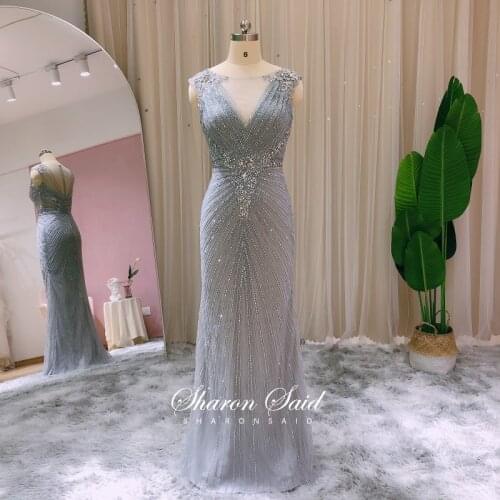 Silver Beaded Mermaid Prom Dresses Long 2021 Luxury Dubai Formal Evening Gowns Arabic Women Burgundy Wedding Party Dress Elegant