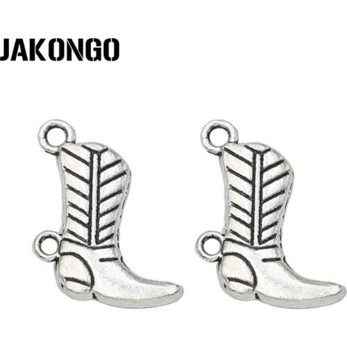 JAKONGO Antique Silver Plated Cowboy Boot Charm Pendants for Jewelry Accessories Making Bracelet DIY 23x16mm