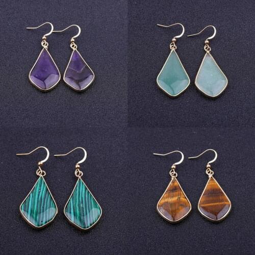 Classical Bezel Setting Natural Stone Teardrop Earrings for Women Purple Quartz Dangle Earrings Christmas Gift Jewelry Wholesale