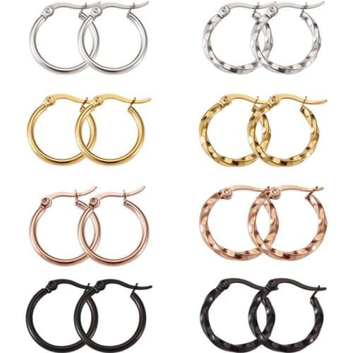8 pairs/set Stainless Steel Hoop Earrrings Simple Ring Circle Star Shape Mixed Color for Women Girls Jewelry Making DIY Craft