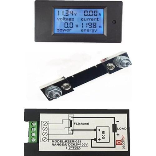 DC 100A 6.5~100v LCD Combo Meter Voltage current KWh Watt Panel Meter 12v 24v 48v Battery