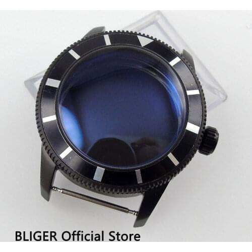 Solid BLIGER 46MM Black Rotating Bezel PVD Coated Case Full Stainless Steel Watch Case Fit For ETA 2836 Movement C93