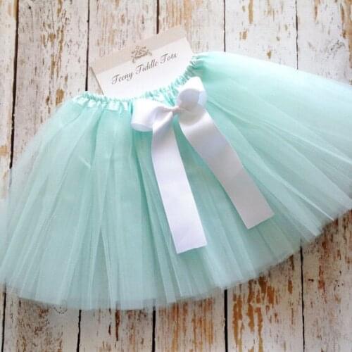 Lovely Retail Girls Lt Blue Tulle Tutu Skirts Kids Ruffles Chiffon Layers Ballet Pettiskirt with Ribbon Bow Children Party Tutus