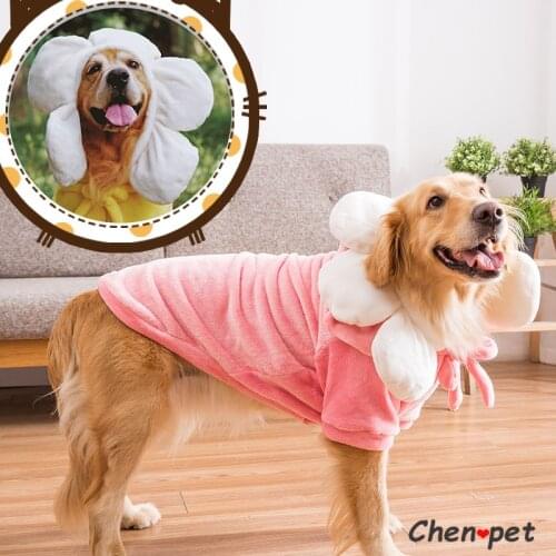 Cute Pink Dog Clothes for Large Dog Flower Costume Designer Golden Etriever Clothes Medium Dog Soft Warm Hoodie with Cute Hat