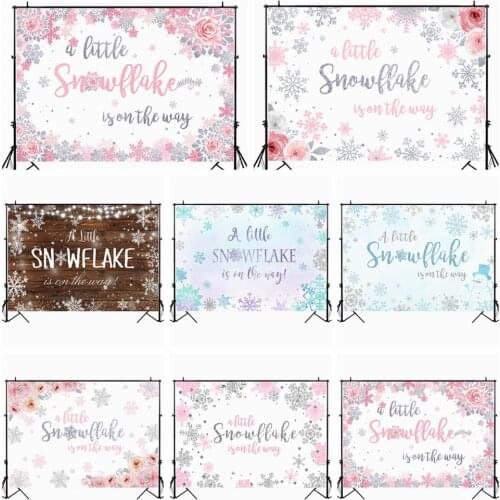 MOCSICKA Winter Snowflake Baby Shower Backdrop Kid Birthday Party Background Decoration 1st Birthday Pink Blue Snowflake Shoot