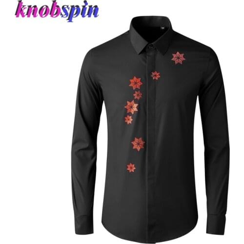 Brand Men Shirt long sleeve Slim Casual Chemise homme Red Beading design high quality business male dress Shirts plus size M-4XL