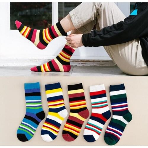 Striped Mens Socks Spring Autumn College Style Classic Warm Casual Tide Japan Style Vintage Harajuku Pop Korean Socks