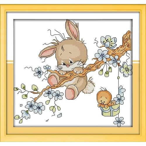 Naughty rabbit cross stitch kit cartoon animal pattern 14ct 11ct printed cloth DIY hand embroidery set craft handmade needlework