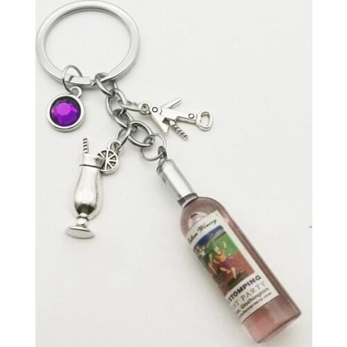 2020 New Bar, Wine Bottle, Corkscrew, Wine Glass Keychain, Wine Glass Fashion Handmade Resin Keychain