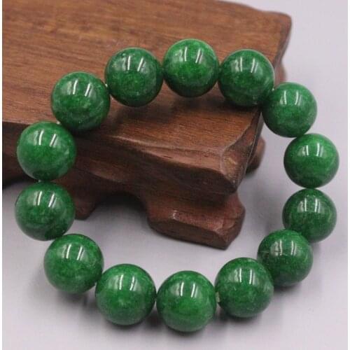 New Grade-A Jadeite Bracelet Width 14mm Green Round Beads Bracelet Diameter 55-58mm