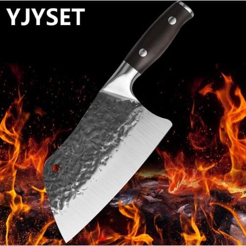 Full Tang Butcher Knife Handmade Forged High-carbon Clad Steel Kitchen Knife Cleaver Filleting Slicing Broad Cutlery Knife Tool