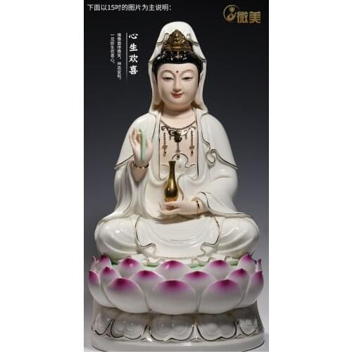 Wholesale Buddha figure 15"37CM TOP efficacious HOME family Protection Talisman Buddhism FENG SHUI GUANYIN color Ceramic statue