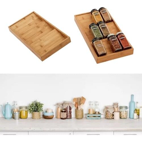 Spice Rack Organizer 3-Tier Wood Seasoning Drawer Tray 12 Jars Holder Shelf Kitchen Supplies